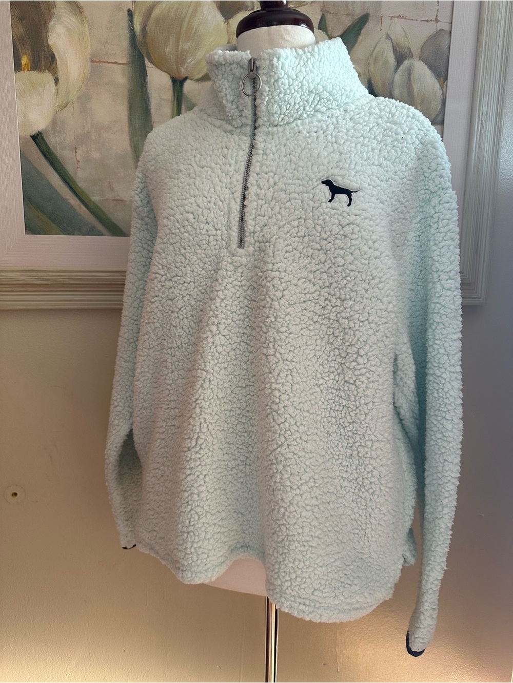 Victoria’s Secret PINK Fleece Sweatshirt Sherpa Mint Green Quarter Zip L - Picture 5 of 10